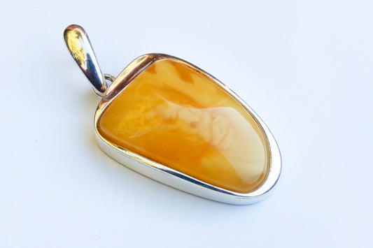 Baltic Amber Pendant Butterscotch Natural Untreated Unisex 1.9" 13.1 gram 925 Silver