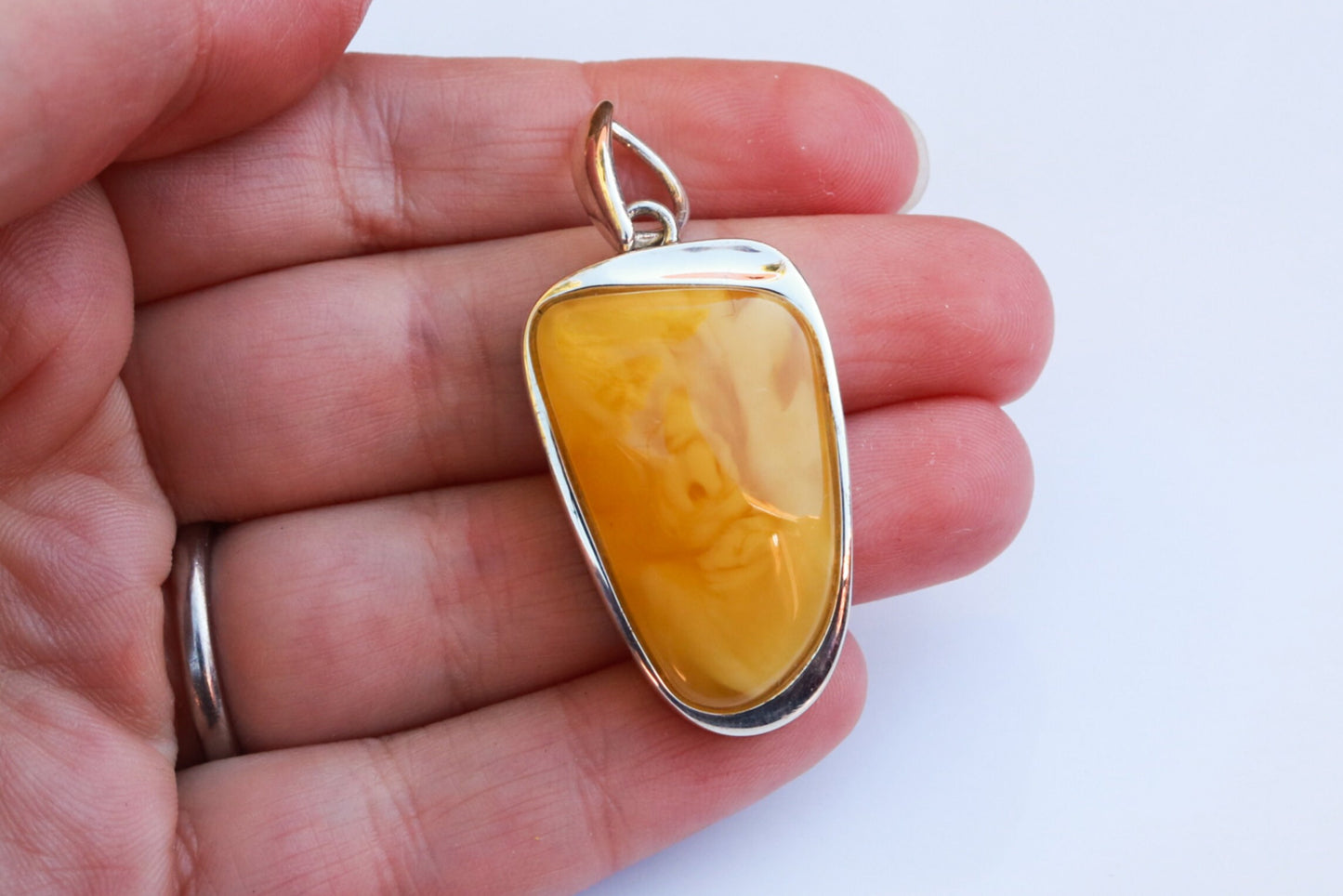 Baltic Amber Pendant Butterscotch Natural Untreated Unisex 1.9" 13.1 gram 925 Silver