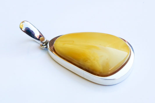 Baltic Amber Pendant Butterscotch Natural Untreated Unisex 2.14" 12.7 gram 925 Silver