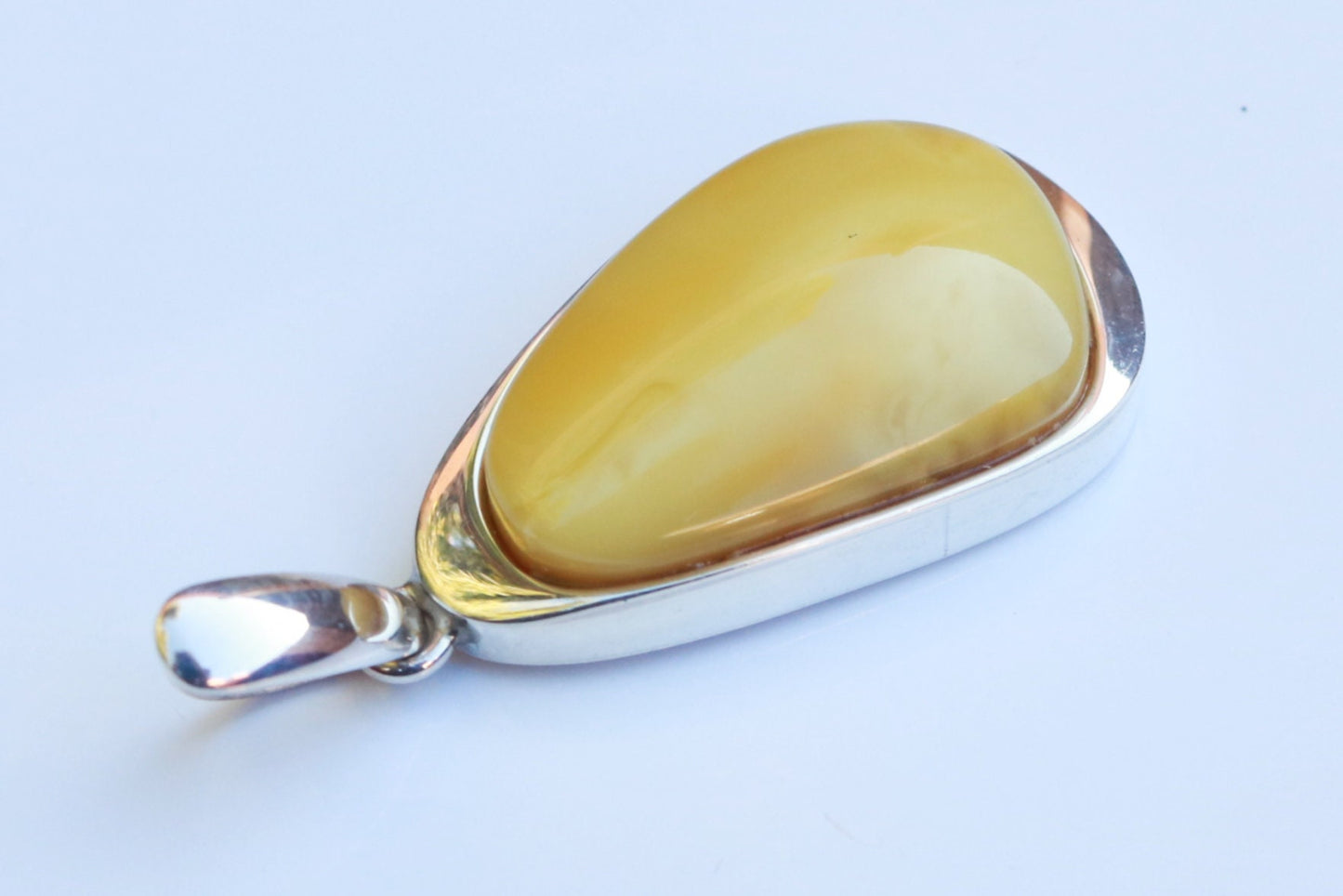 Baltic Amber Pendant Butterscotch Natural Untreated Unisex 2.14" 12.7 gram 925 Silver