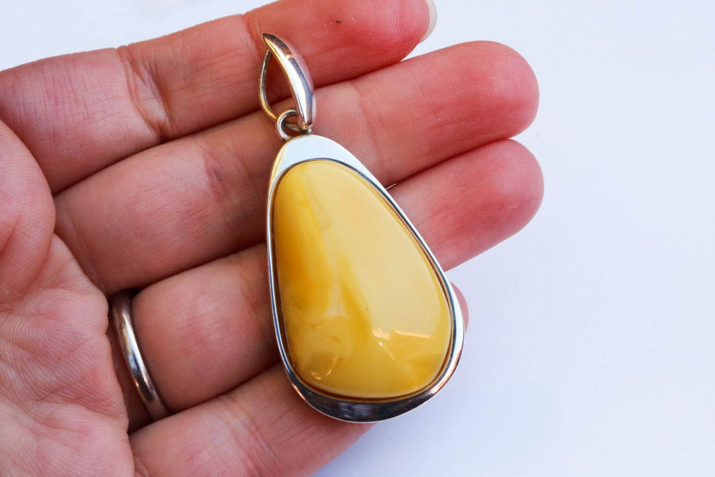 Baltic Amber Pendant Butterscotch Natural Untreated Unisex 2.14" 12.7 gram 925 Silver