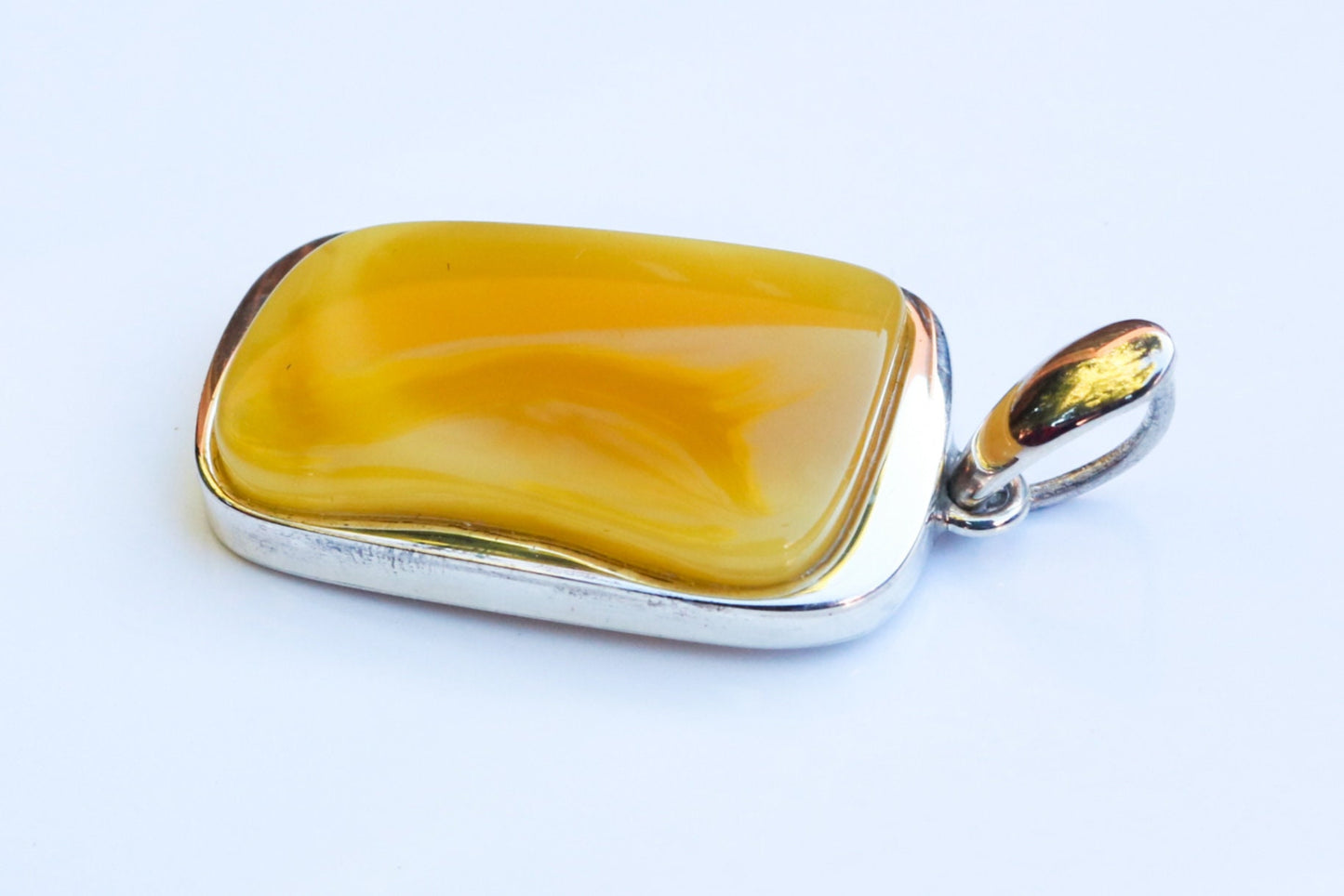 Baltic Amber Pendant Butterscotch Natural Untreated Unisex 2" 10.9 gram 925 Silver