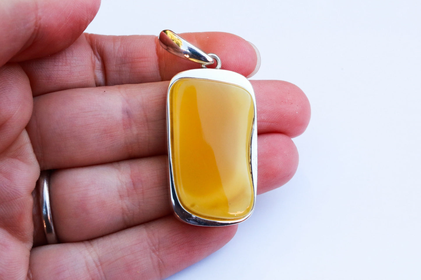 Baltic Amber Pendant Butterscotch Natural Untreated Unisex 2" 10.9 gram 925 Silver