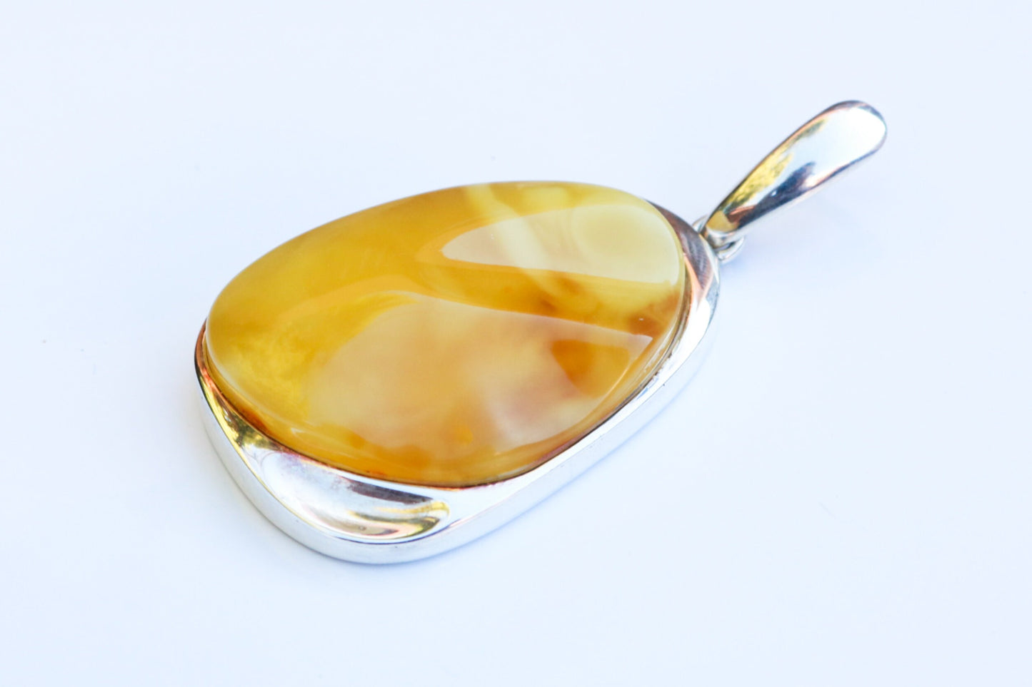 Baltic Amber Pendant Butterscotch Yellow Natural Untreated 2.3" 15.4 gram 925 Silver