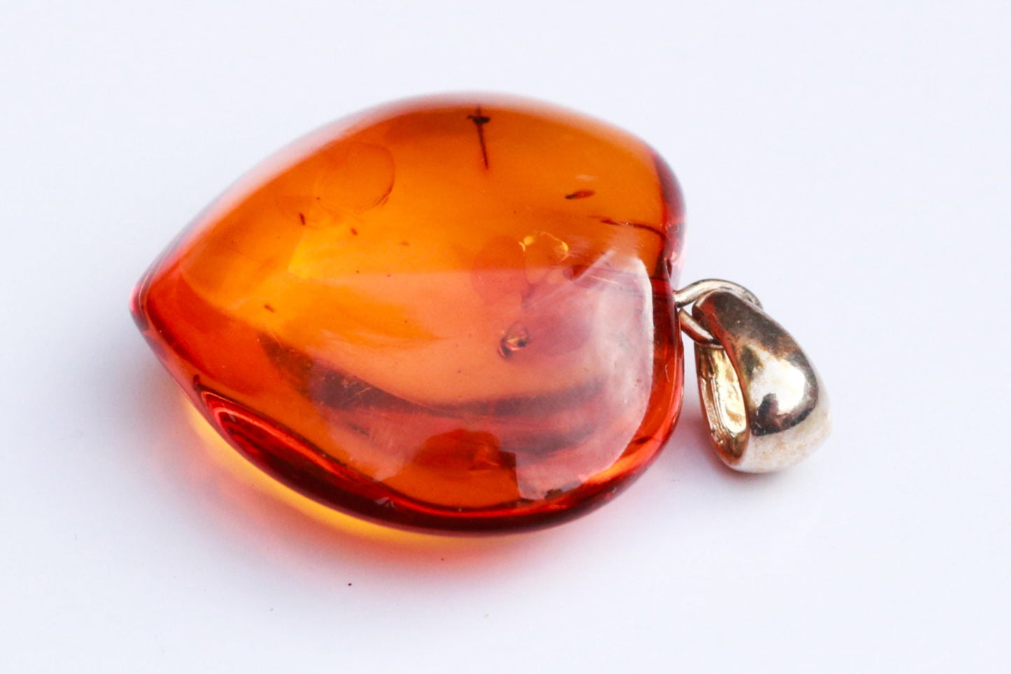 Baltic Amber Heart Pendant Honey Carved Natural Sparkling 1.35" 4 gram