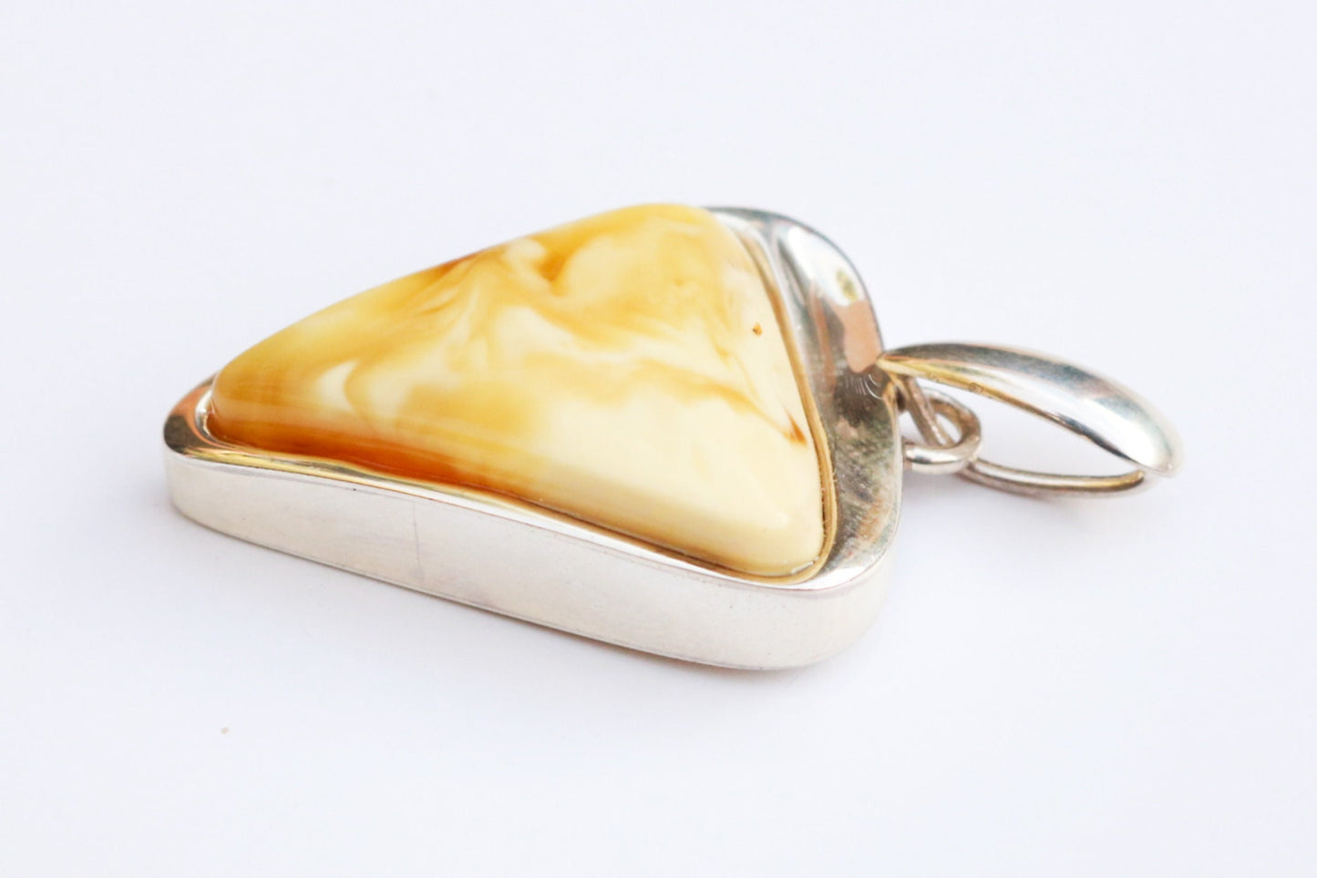 Baltic Amber Butterscotch Pendant Milky Natural Untreated 1.8" 9.5 gram 925 Silver