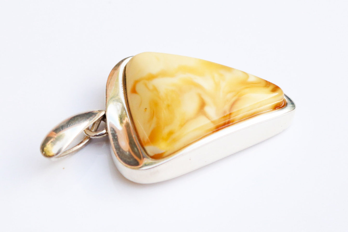 Baltic Amber Butterscotch Pendant Milky Natural Untreated 1.8" 9.5 gram 925 Silver