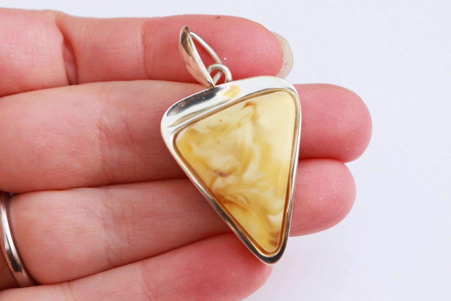 Baltic Amber Butterscotch Pendant Milky Natural Untreated 1.8" 9.5 gram 925 Silver