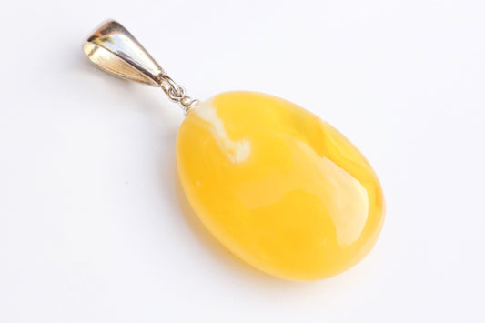 Baltic Amber Pendant Butterscotch Oval Cloudy Natural Yellow Untreated Unisex 1.89" 4.8 gram