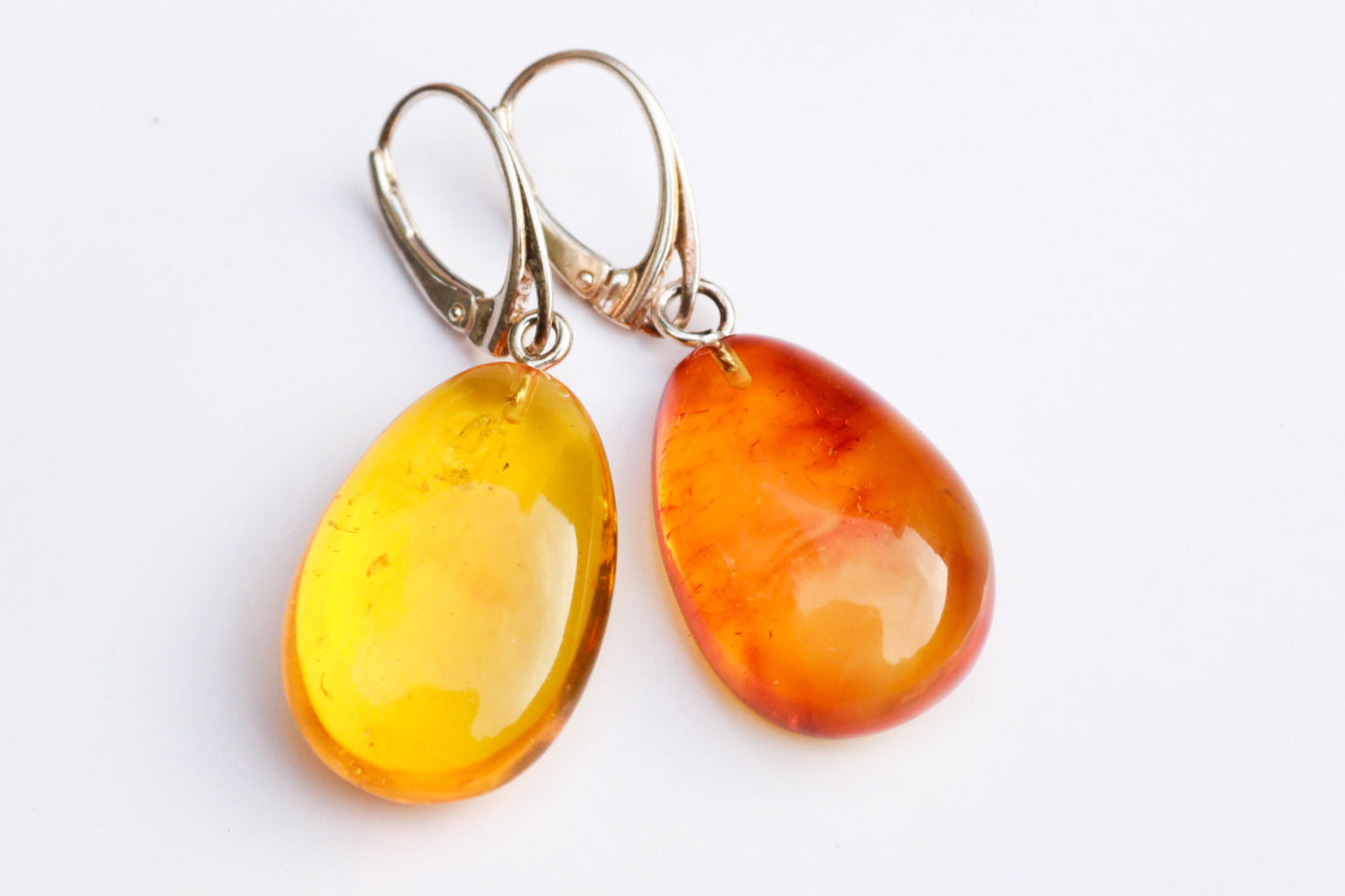 Baltic Amber Earrings Honey Drop Natural Sparkling Natural 1.78" 6 gram 925 Silver