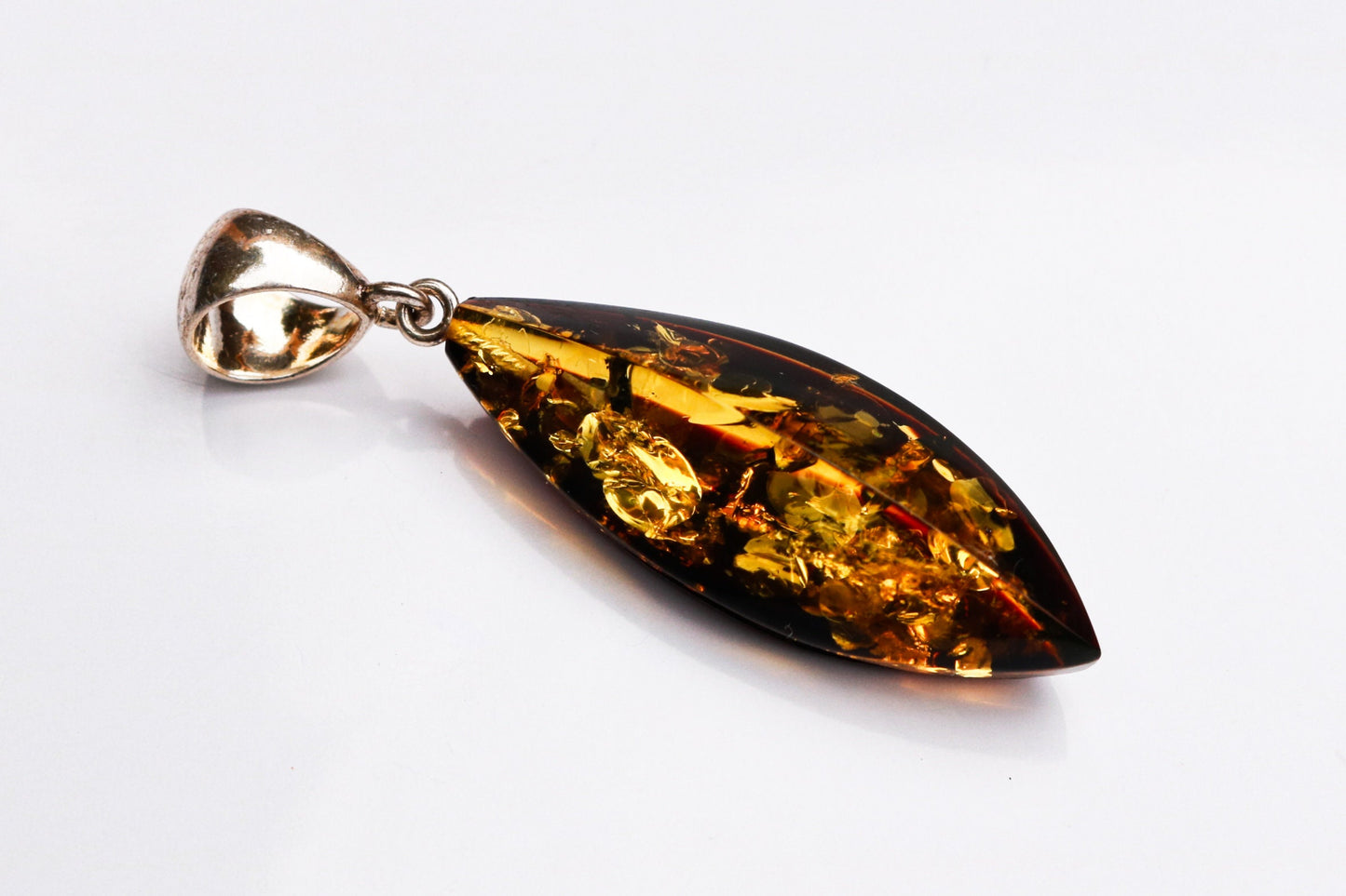 Baltic Amber Green Pendant Faceted Sparkling Unisex 2.1" 4.3 gram 925 Silver