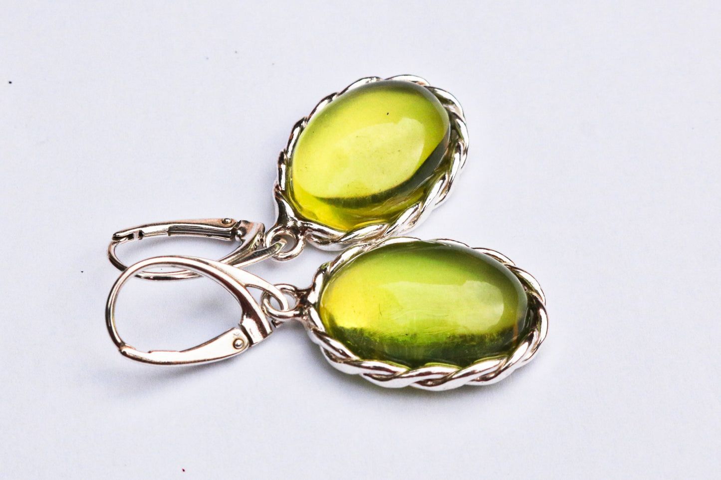 Baltic Amber Green Earrings Oval Jewelry Natural 1.69" 7.1 gram 925 Silver