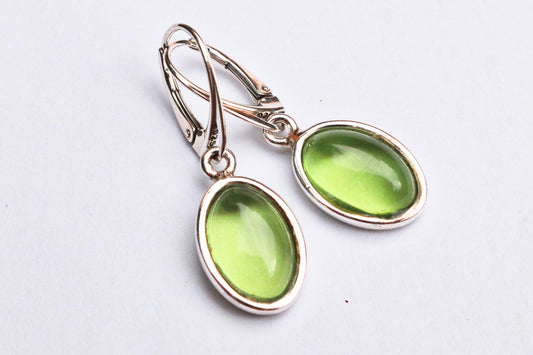 Baltic Amber Green Earrings Oval Jewelry Natural 1.46" 4.6 gram 925 Silver