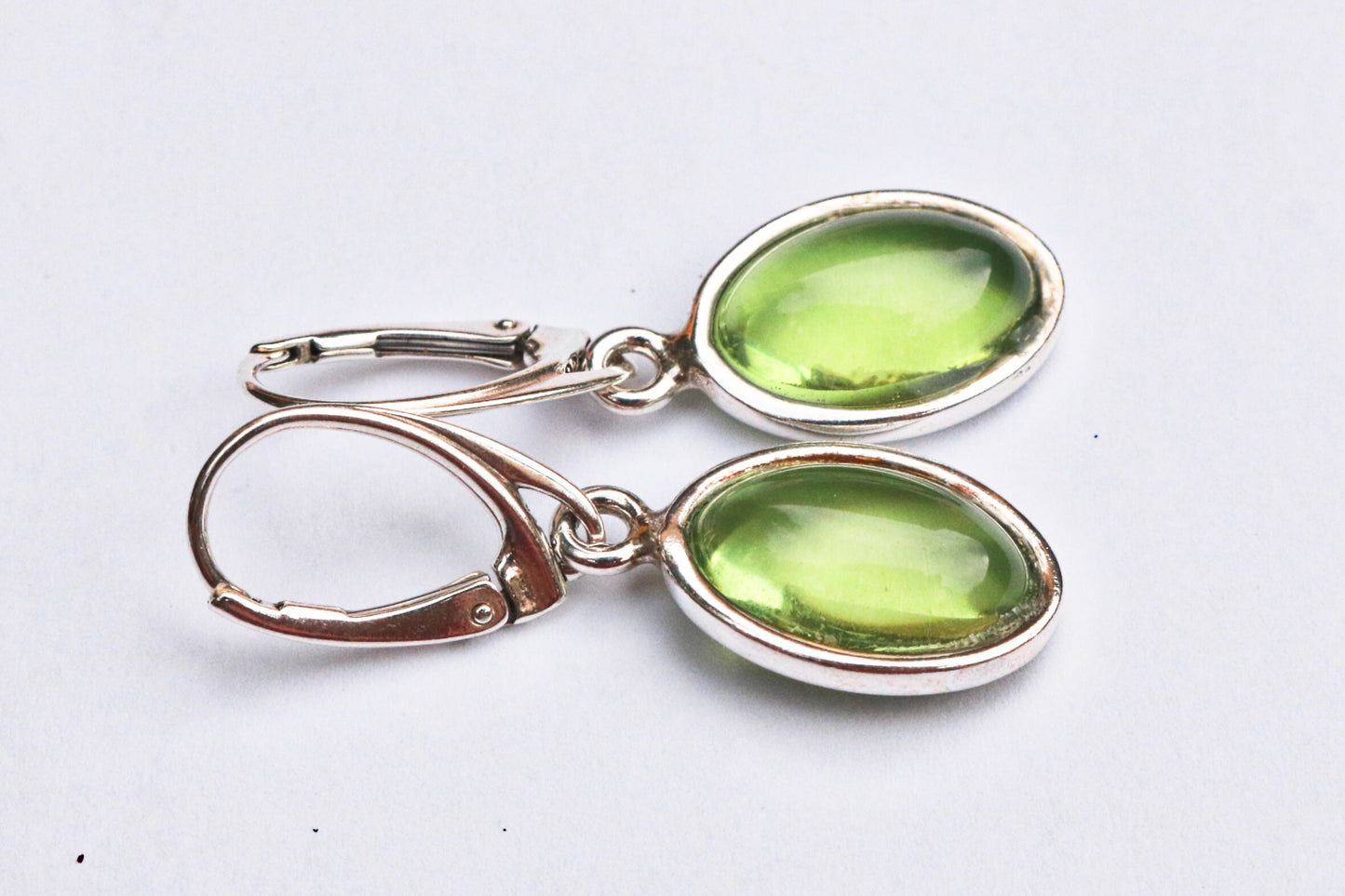 Baltic Amber Green Earrings Oval Jewelry Natural 1.46" 4.6 gram 925 Silver