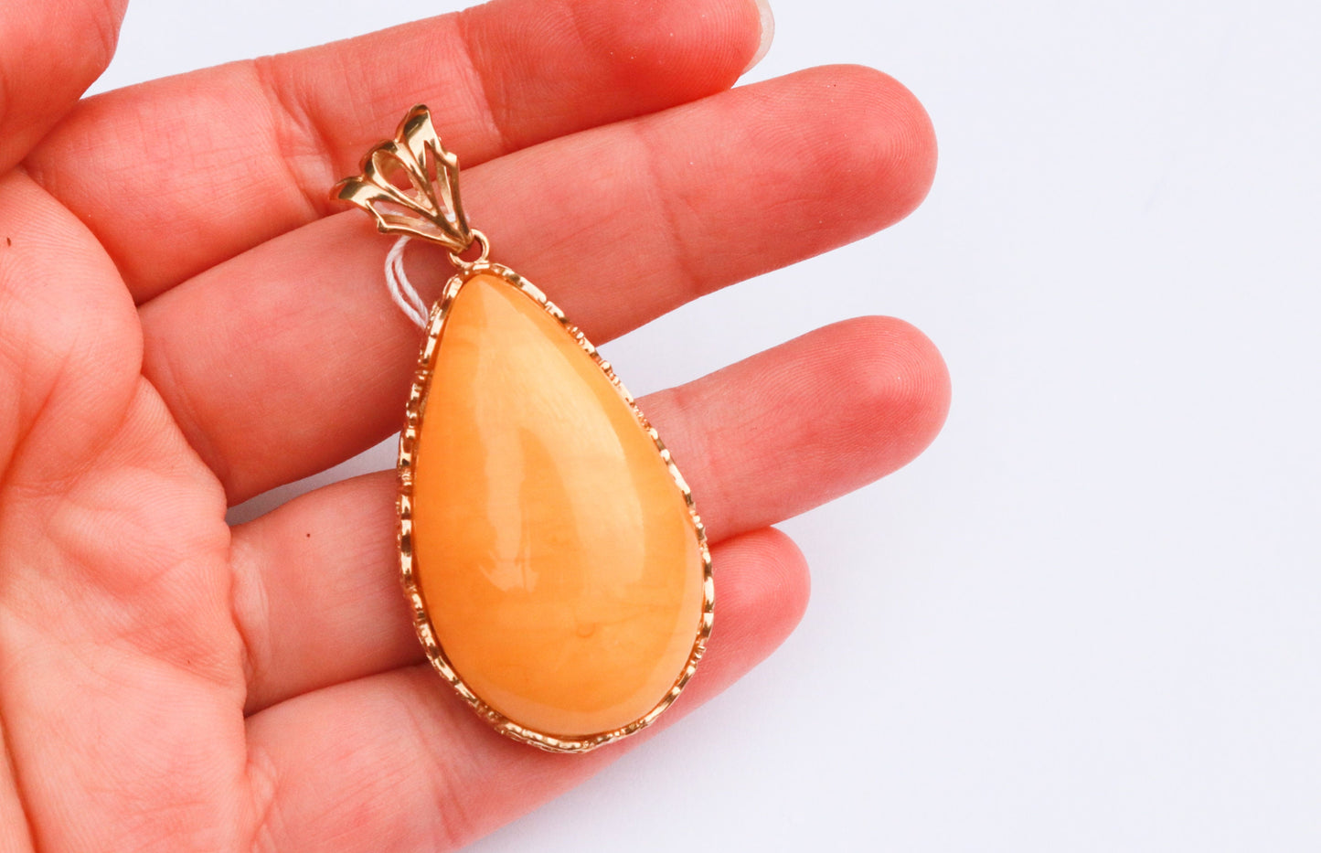 Baltic Amber Butterscotch Pendant Yellow Egg Yolk Natural Unisex Jewelry 14K Gold 2.16" 9.8 gram