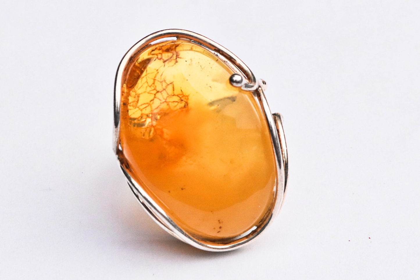 Baltic Amber Yellow Ring Cloudy Adjustable Untreated Natural Oval Jewelry 925 Silver 12.4 gram