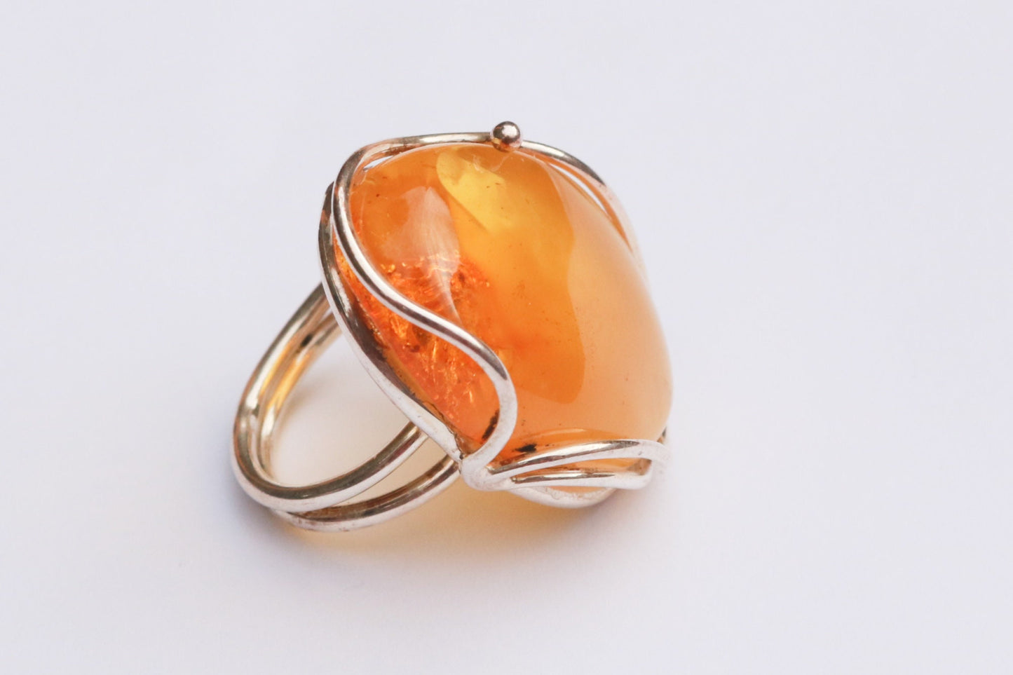 Baltic Amber Yellow Ring Cloudy Adjustable Untreated Natural Oval Jewelry 925 Silver 12.4 gram