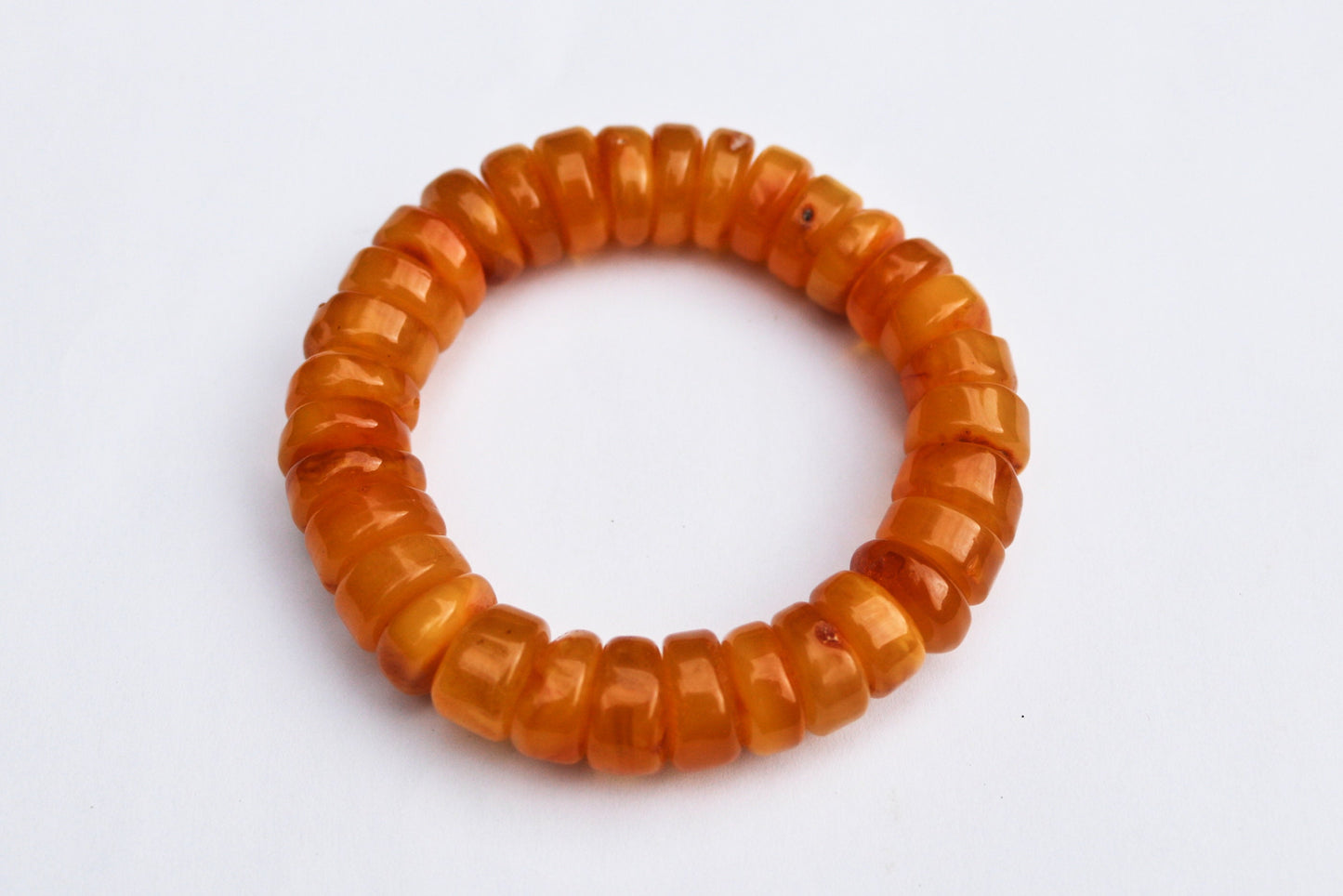 Baltic Amber Bracelet Yolk Antique Disc Beads Natural Untreated Unisex Jewelry 8" 28.7 gram