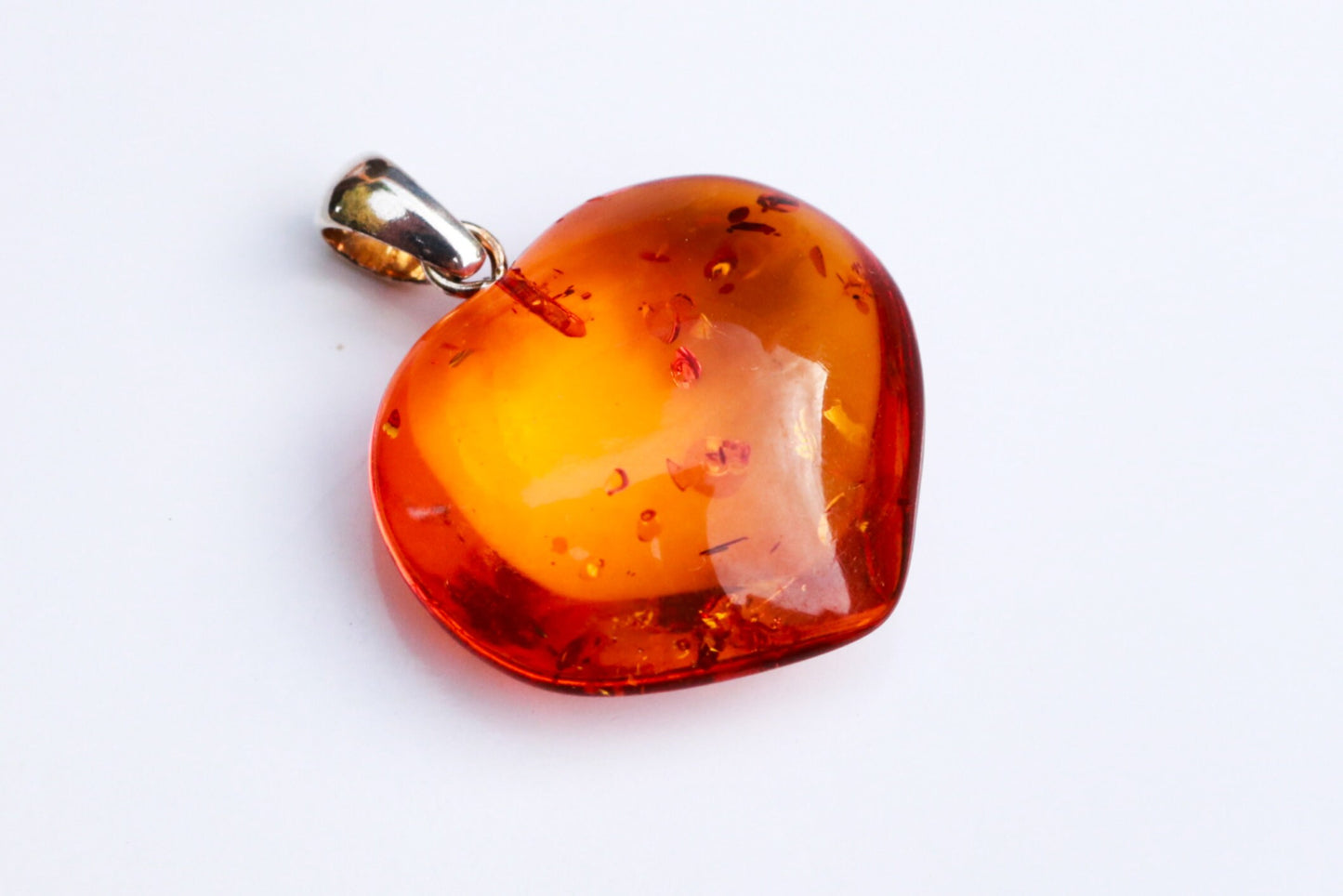 Baltic Amber Heart Pendant Honey Carved Natural Sparkling 1.29" 3.6 gram