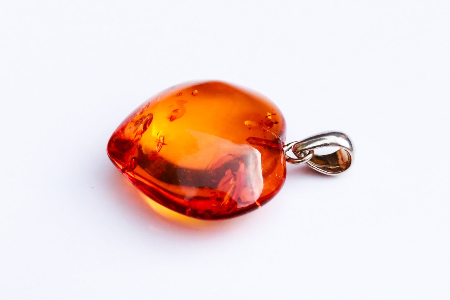 Baltic Amber Heart Pendant Honey Carved Natural Sparkling 1.29" 3.6 gram