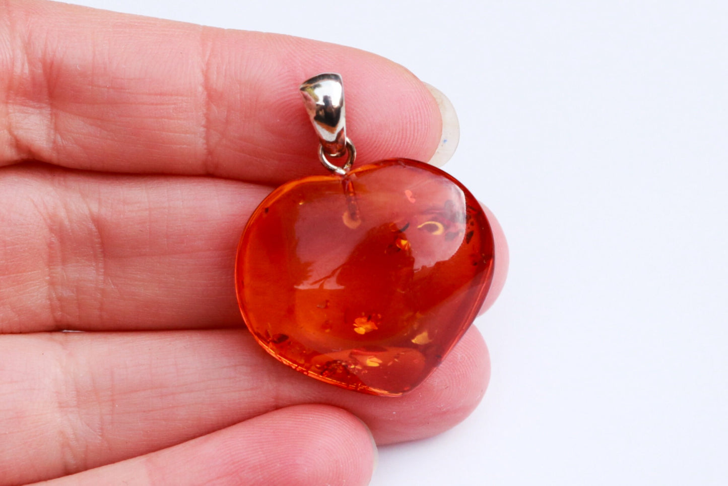 Baltic Amber Heart Pendant Honey Carved Natural Sparkling 1.29" 3.6 gram