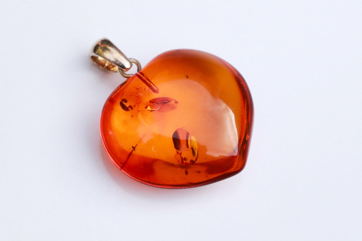 Baltic Amber Heart Pendant Honey Carved Natural Sparkling 1.35" 4 gram