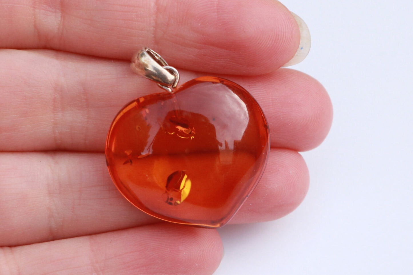 Baltic Amber Heart Pendant Honey Carved Natural Sparkling 1.35" 4 gram