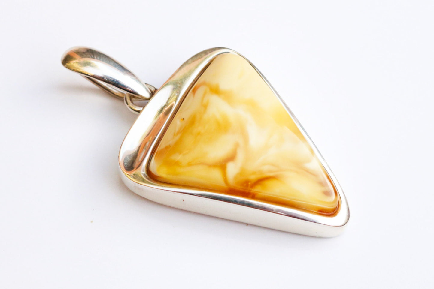 Baltic Amber Butterscotch Pendant Milky Natural Untreated 1.8" 9.5 gram 925 Silver