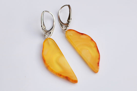 Baltic Amber Earrings Yellow Slabs Cloudy Natural 2.05" 3.1 gram