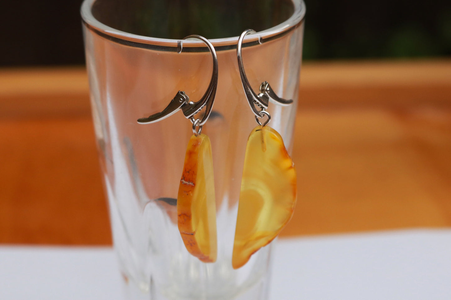 Baltic Amber Earrings Yellow Slabs Cloudy Natural 2.05" 3.1 gram