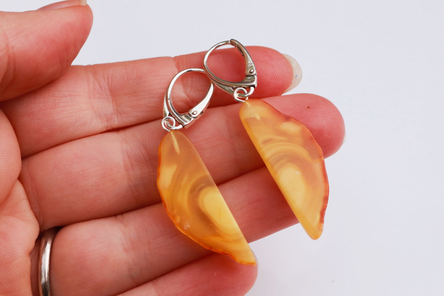 Baltic Amber Earrings Yellow Slabs Cloudy Natural 2.05" 3.1 gram