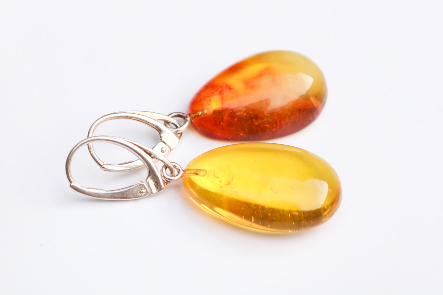 Baltic Amber Earrings Honey Drop Natural Sparkling Natural 1.78" 6 gram 925 Silver