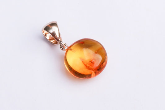 Baltic Amber Pendant with Fossil Insect Fly Natural Honey 1.38" 4.1 gram 925 Silver