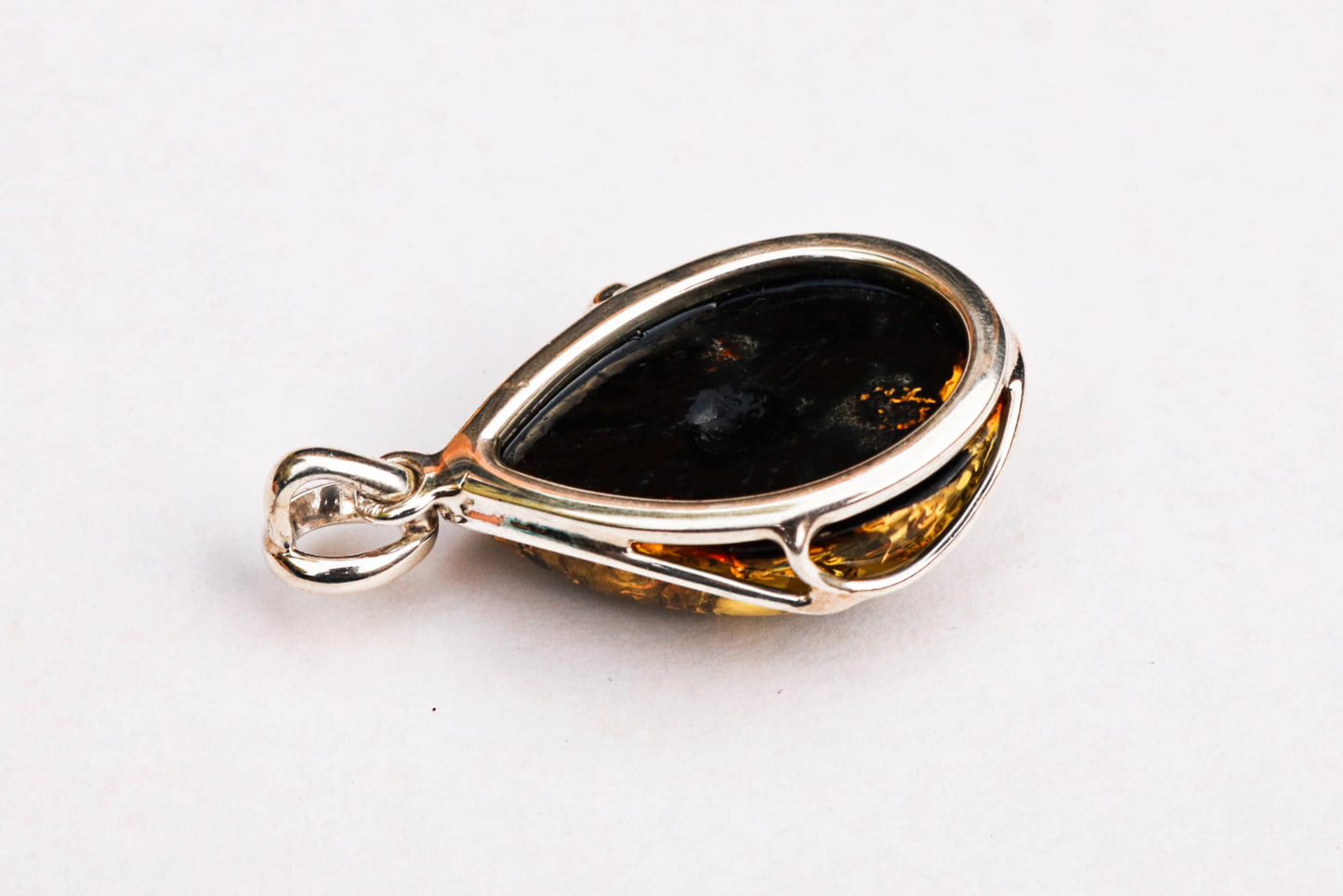 Baltic Amber Pendant Green Teardrop Sparkling Unisex Jewelry 1.83" 11.8 gram 925 Silver