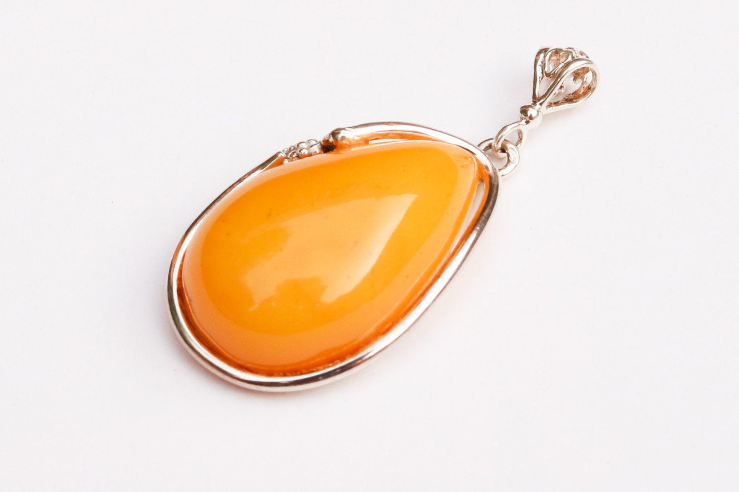 Baltic Amber Pendant Yolk Antique Butterscotch Drop Jewelry Unisex Natural 1.96" 8.6 gram 925 Silver