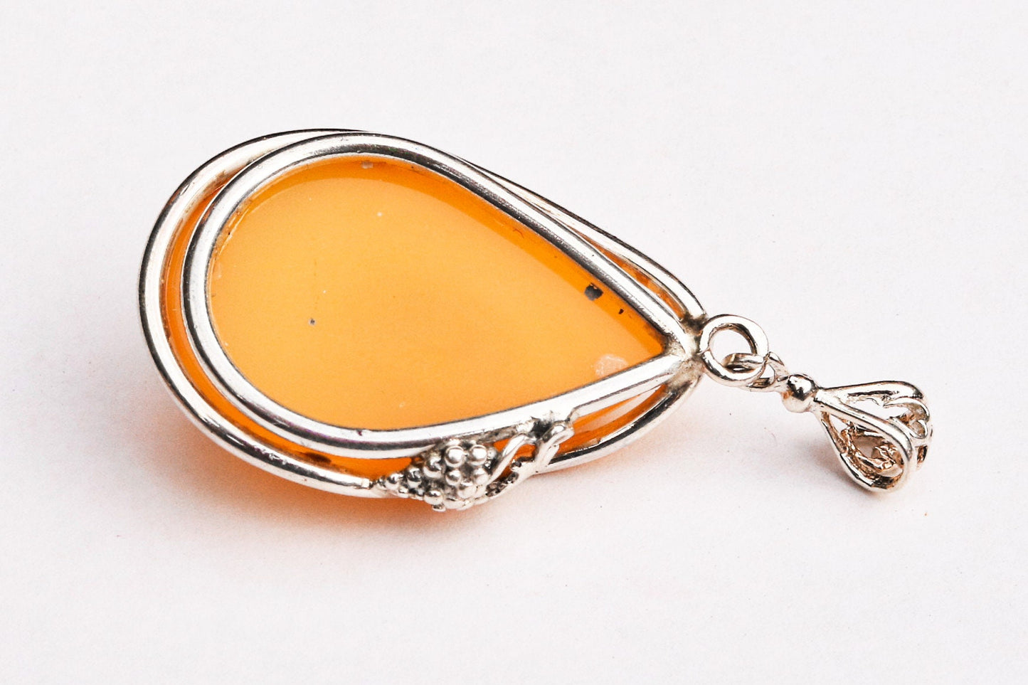 Baltic Amber Pendant Yolk Antique Butterscotch Drop Jewelry Unisex Natural 1.96" 8.6 gram 925 Silver