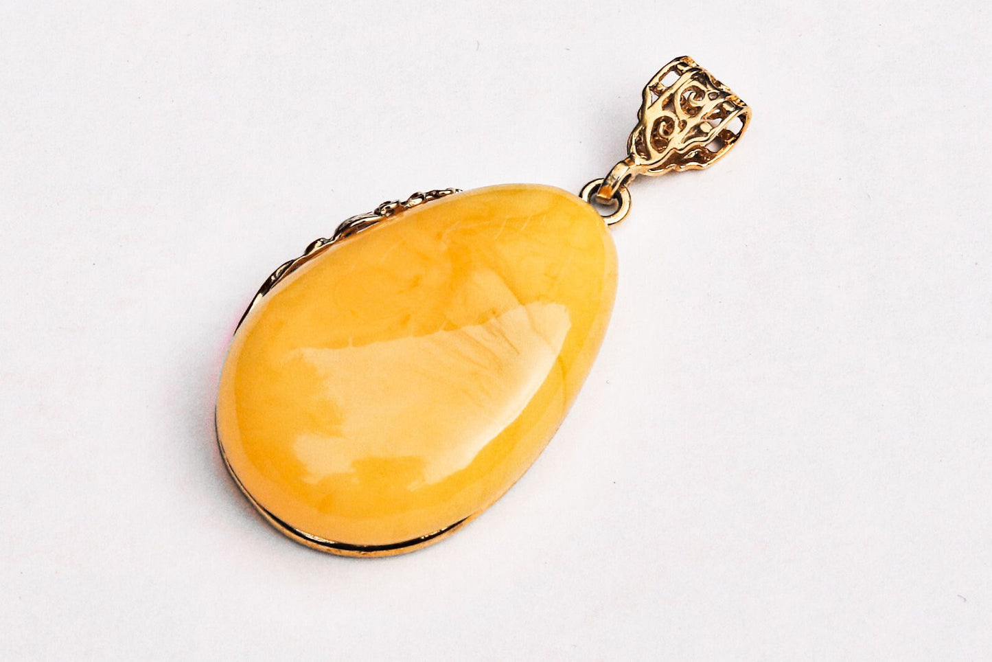 Baltic Amber Pendant Butterscotch Drop Gold Plated Jewelry 2.24" 10.4 gram