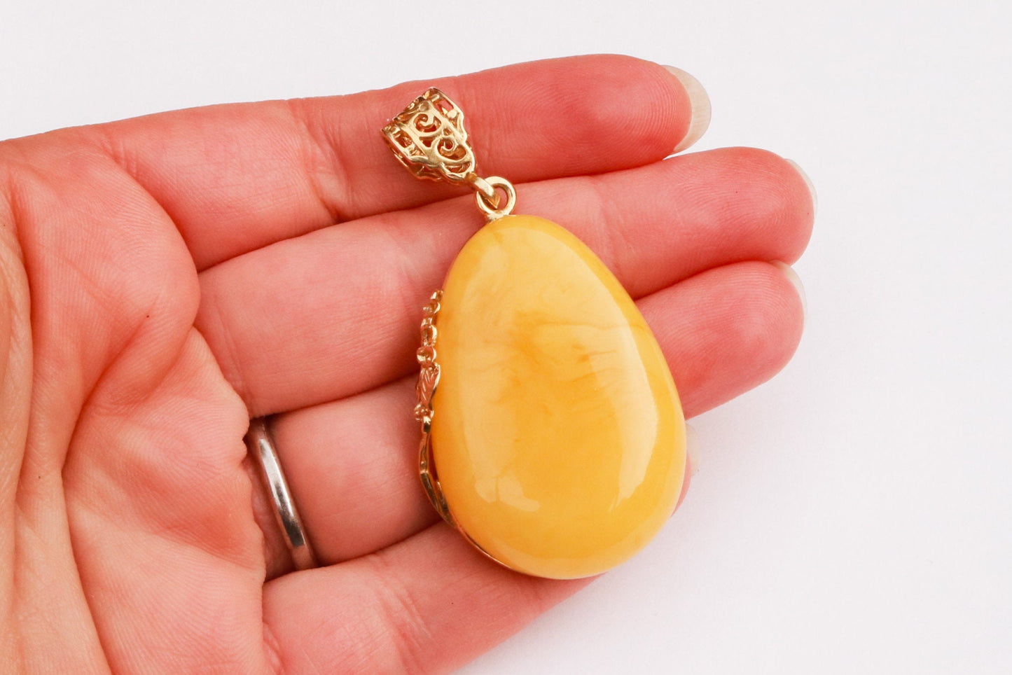 Baltic Amber Pendant Butterscotch Drop Gold Plated Jewelry 2.24" 10.4 gram