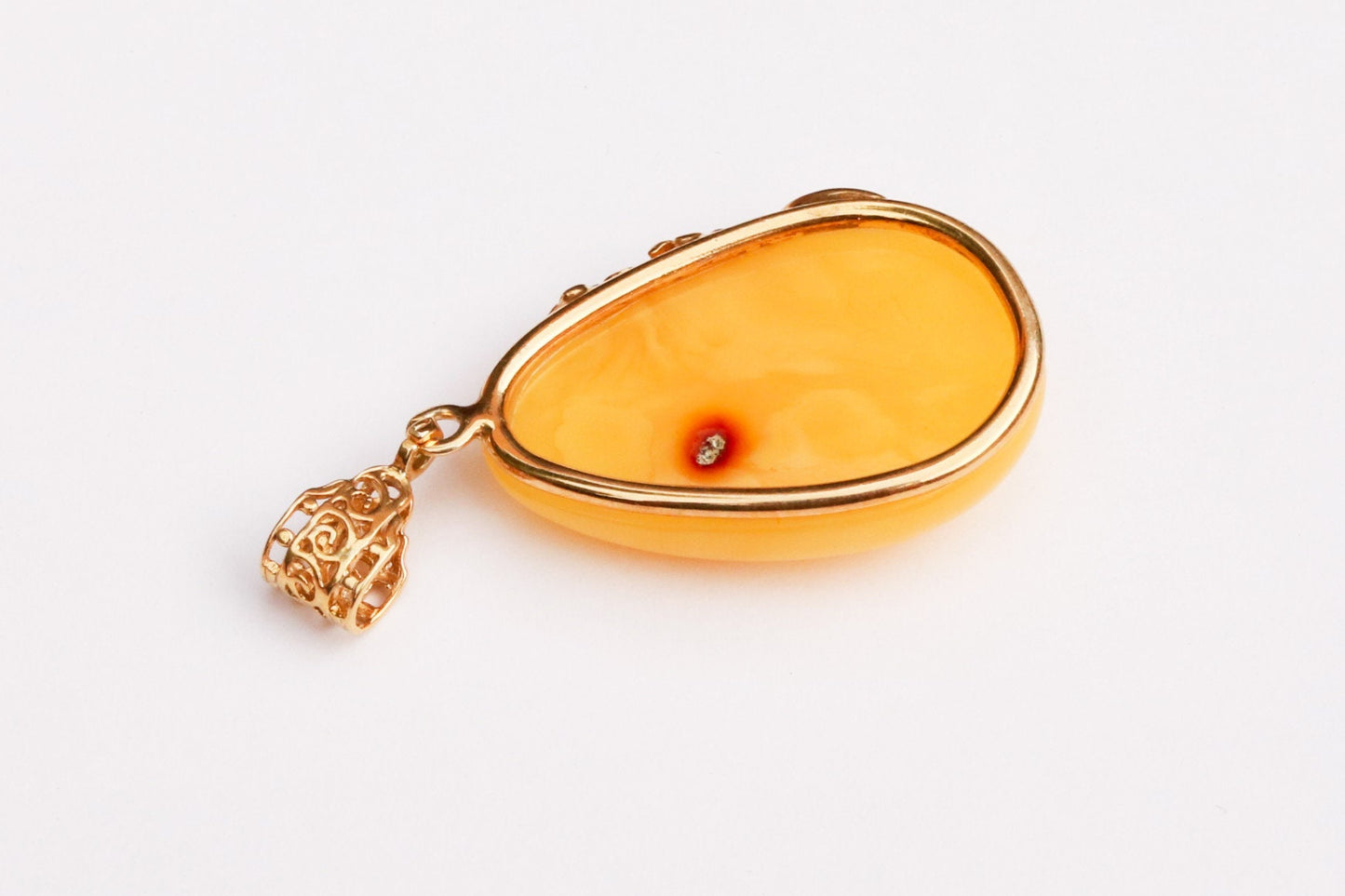 Baltic Amber Pendant Butterscotch Drop Gold Plated Jewelry 2.24" 10.4 gram