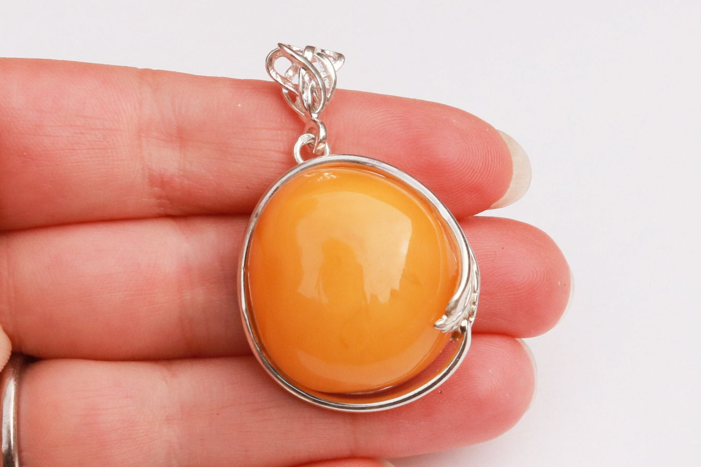 Baltic Amber Butterscotch Pendant Natural Unisex Jewelry 1.8" 10.7 gram 925 Silver