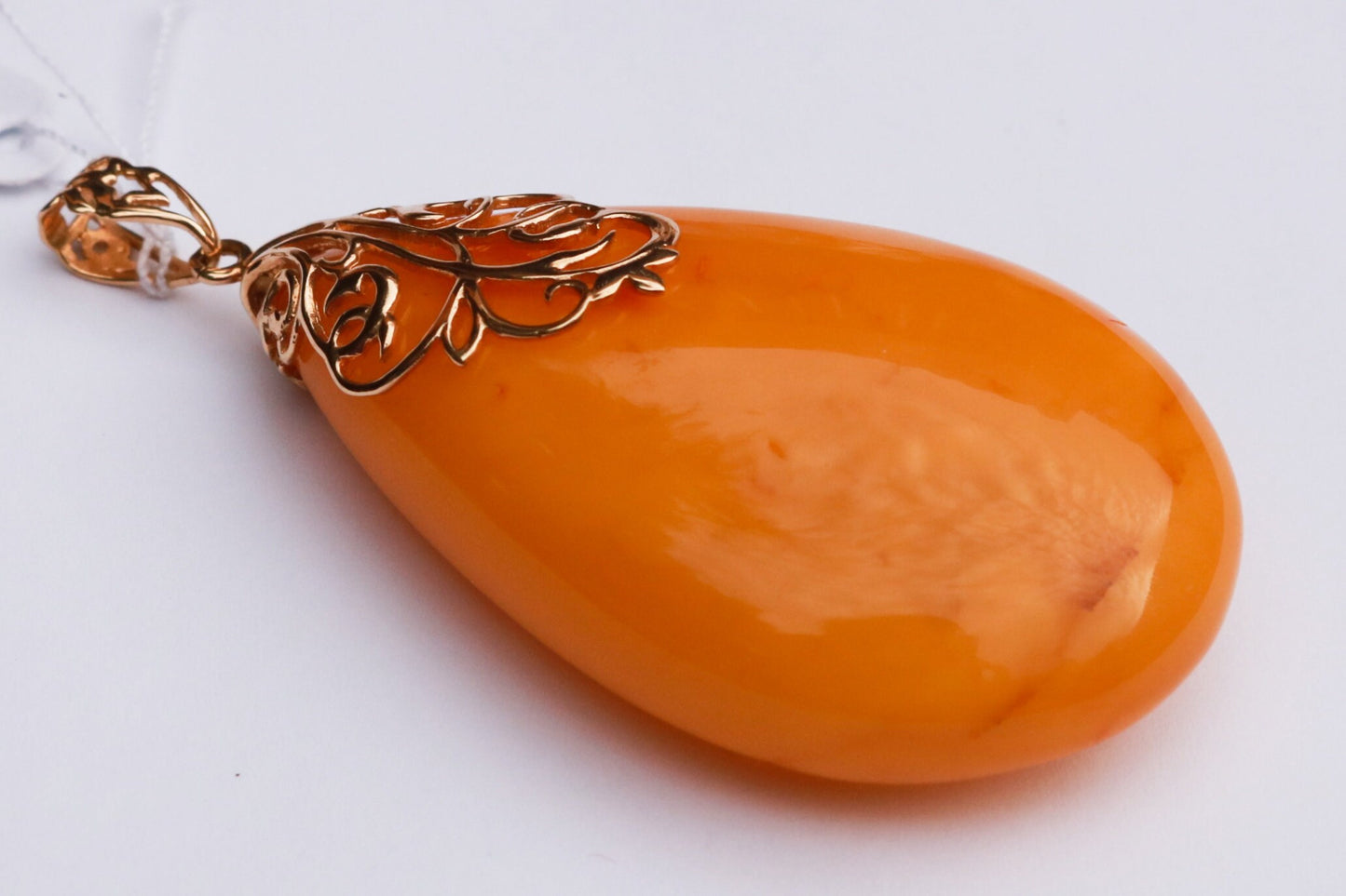 Baltic Amber Butterscotch Pendant Antique Egg Yolk Natural Jewelry Unisex 14K Gold 2.64″ 16.3 gram