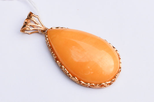 Baltic Amber Butterscotch Pendant Yellow Egg Yolk Natural Unisex Jewelry 14K Gold 2.16" 9.8 gram