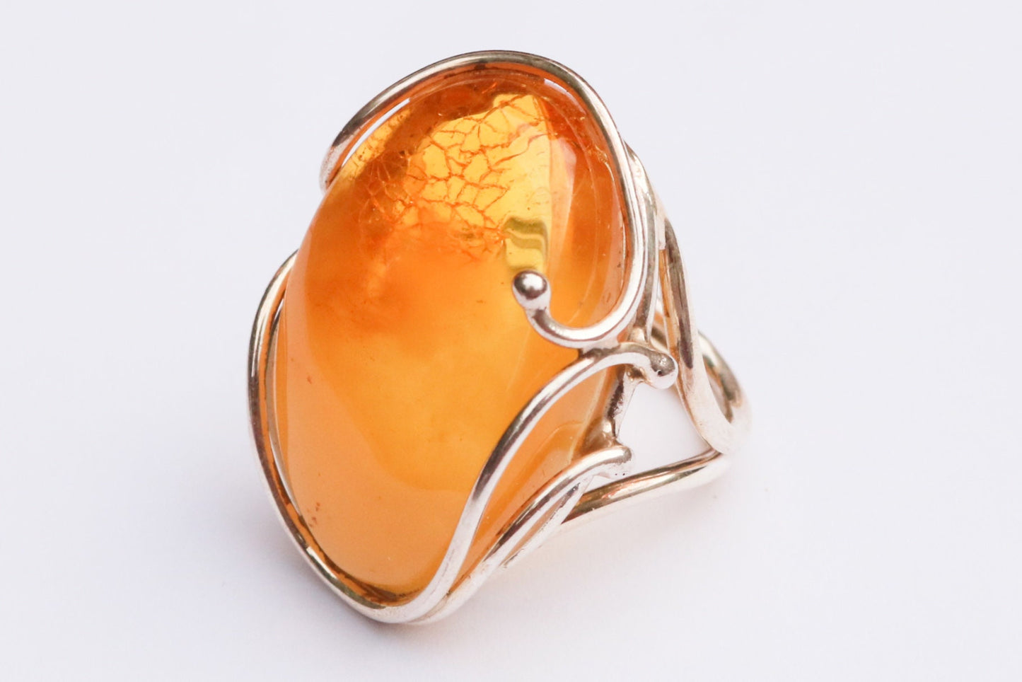 Baltic Amber Yellow Ring Cloudy Adjustable Untreated Natural Oval Jewelry 925 Silver 12.4 gram