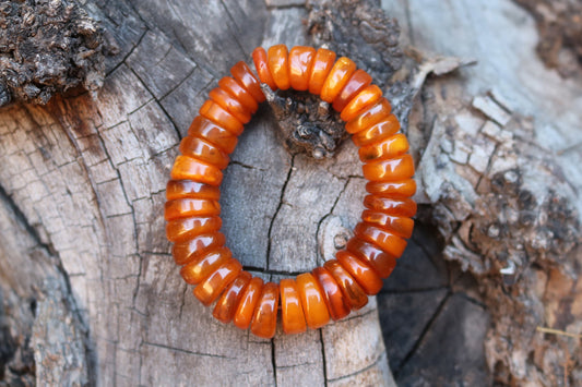 Baltic Amber Bracelet Antique Disc Beads Caramel Natural Unisex Jewelry 34.3 gram