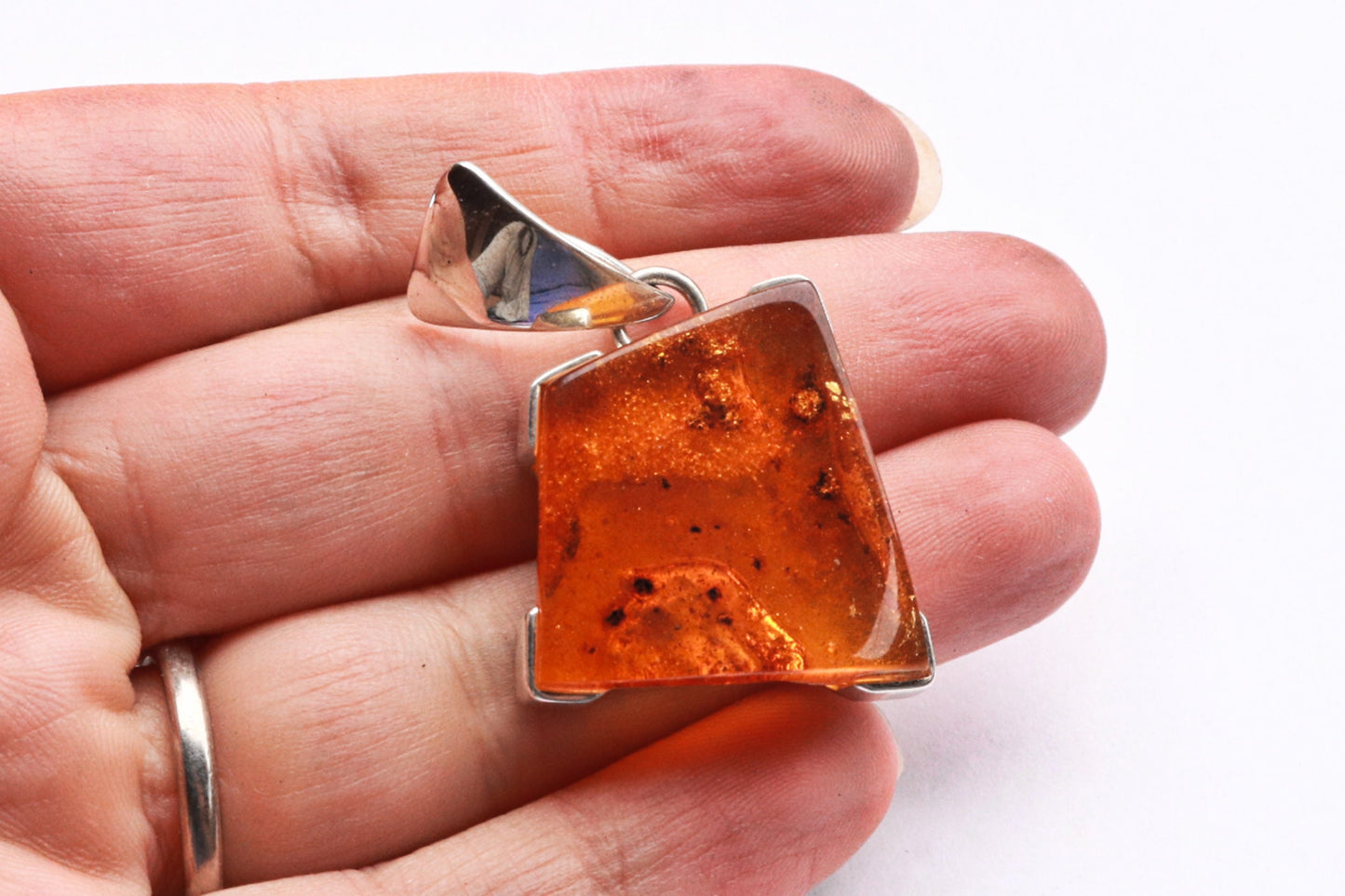 Baltic Amber Pendant Honey Natural Untreated Unisex 1.6″ 9 gram 925 Silver