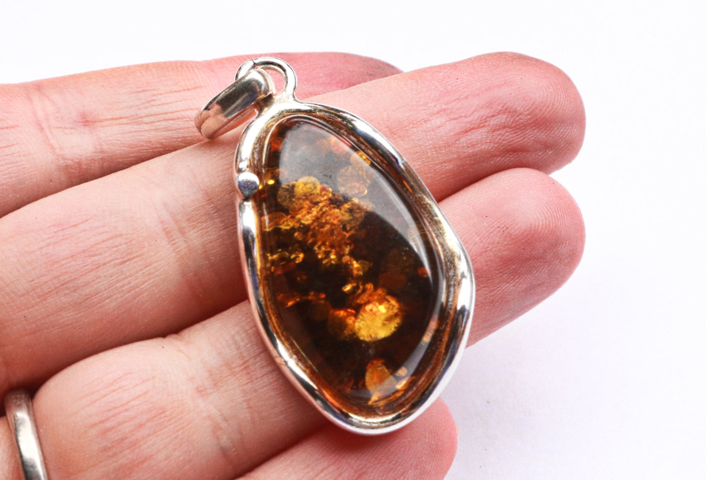 Baltic Amber Green Pendant Sparkling Unisex Jewelry 1.9" 7.8 gram 925 Silver