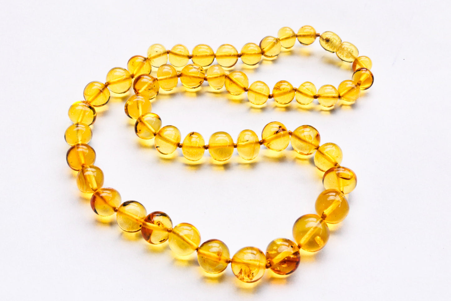 Baltic Amber Necklace Yellow Lemon Round Baroque Beads Natural Untreated Unisex Jewelry 18" 21 gram