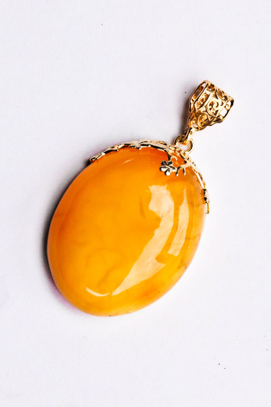 Baltic Amber Butterscotch Pendant Gold Plated Natural Untreated Oval Jewelry 2.36" 14.2 gram 925 Silver