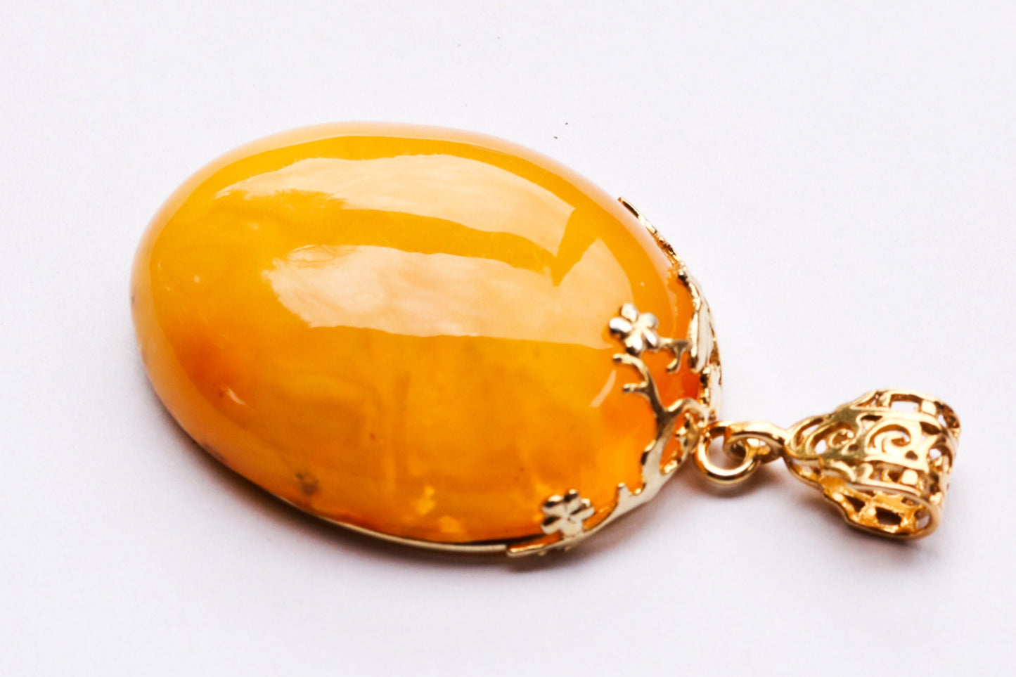 Baltic Amber Butterscotch Pendant Gold Plated Natural Untreated Oval Jewelry 2.36" 14.2 gram 925 Silver