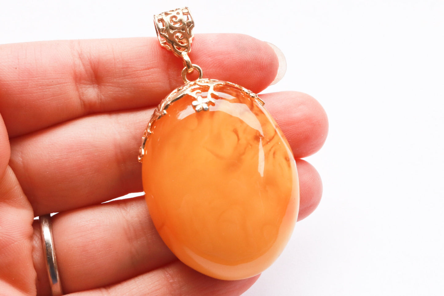 Baltic Amber Butterscotch Pendant Gold Plated Natural Untreated Oval Jewelry 2.36" 14.2 gram 925 Silver